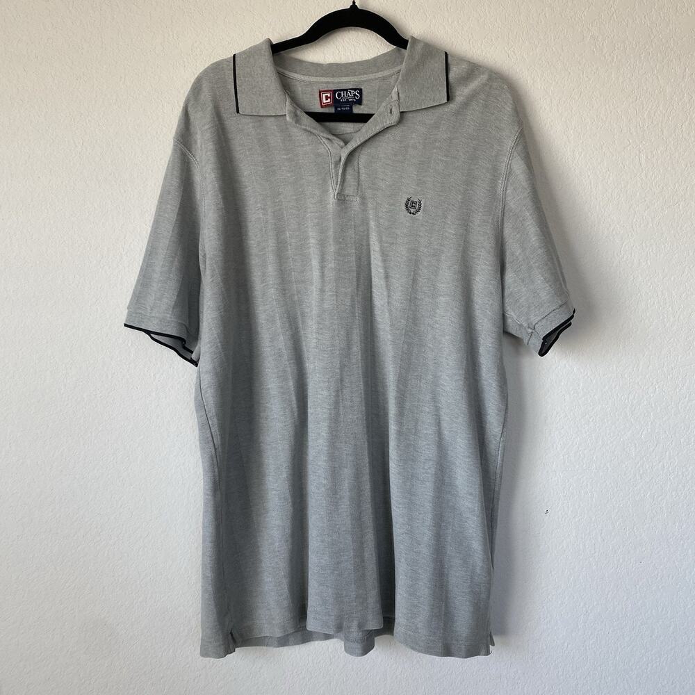 Chaps Ralph Lauren Men Polo Shirt XL Gray Logo Short Sleeve Collar Golf Classic